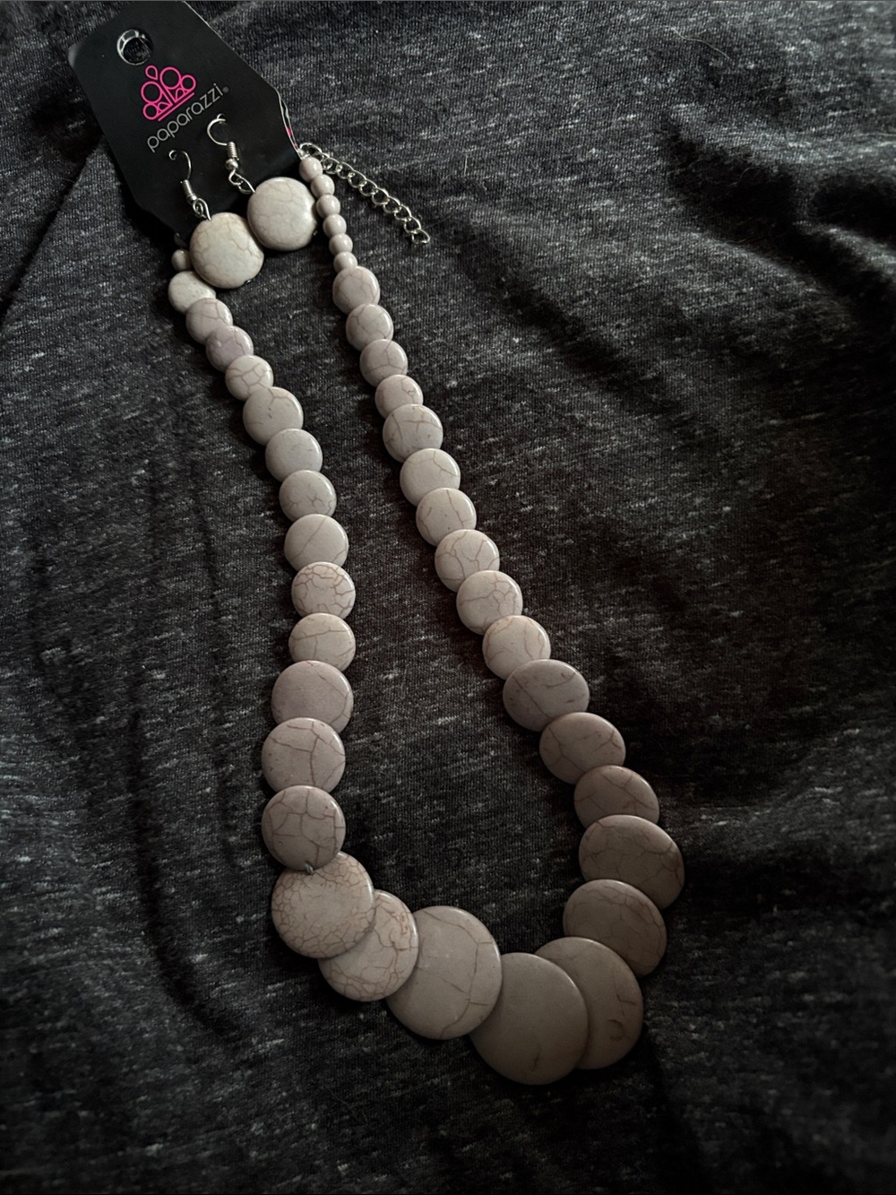 paparazzi Light Gray Disc Bead Necklace with Matching Earrings